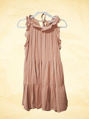 Listicle Boutique Babydoll Tiered Large Boho Rose Tan Mini Dress